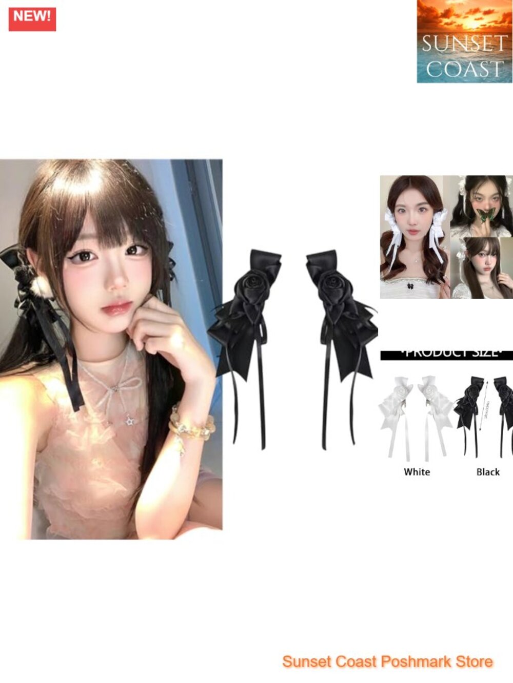 Lolita Bow Hair Clip Set Fabric Double Ponytail Hairpin Elegant Womens